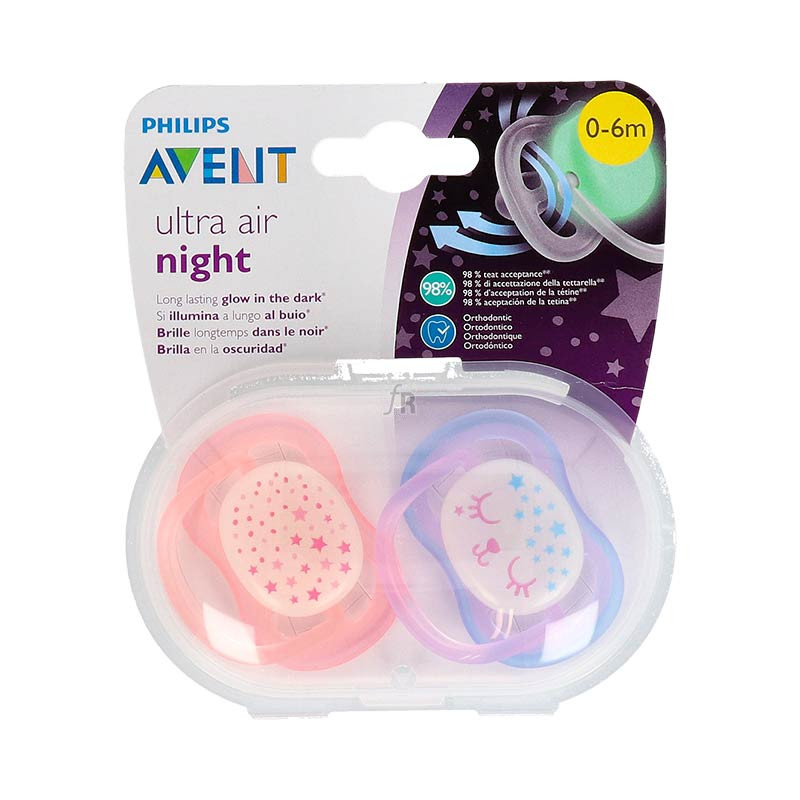 Chupete Silicona Philips Avent Nocturno 0 - 6 Meses 2 Unidades Color Rosa