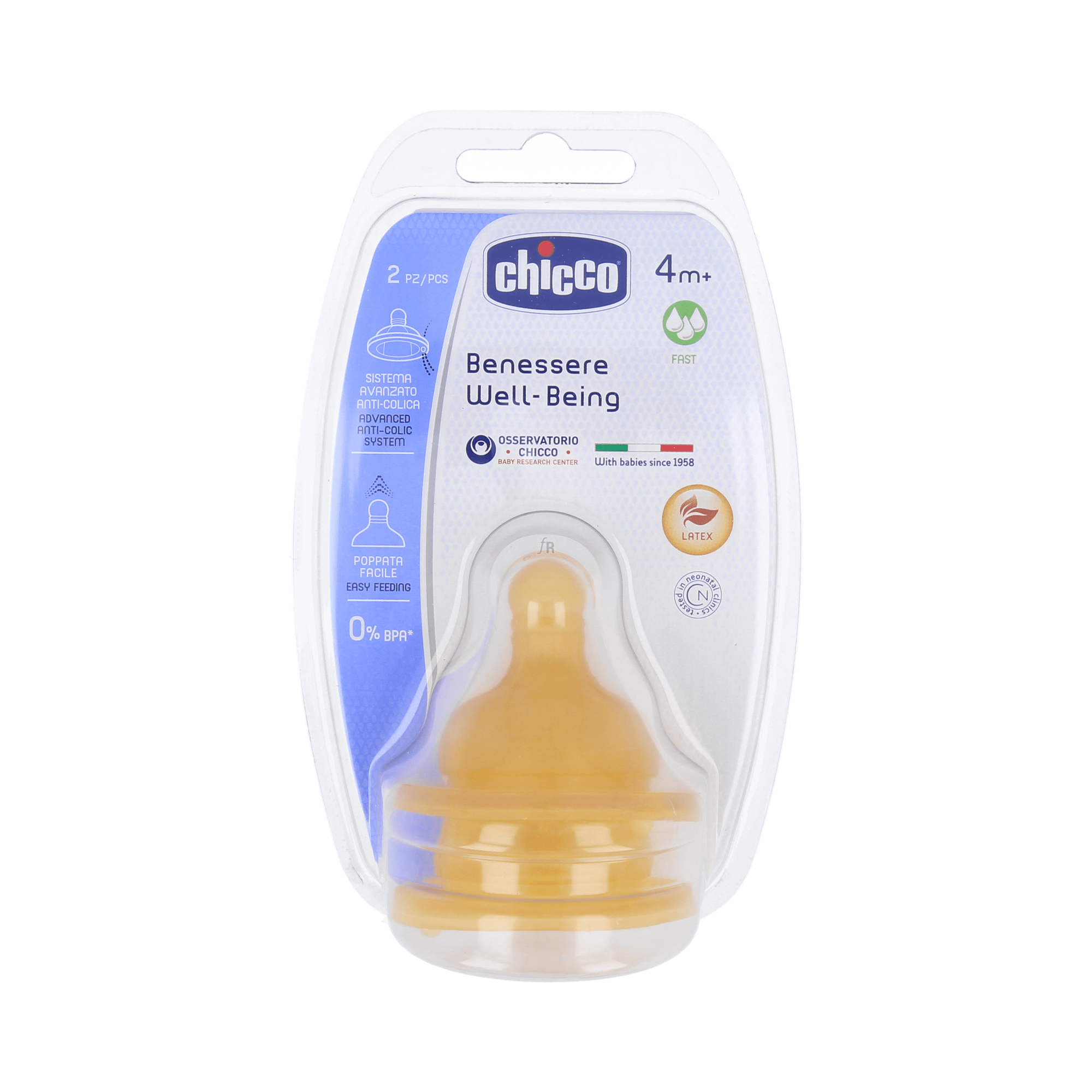 Tetina Chicco Wb Caucho Flujo Rapido 4M+ 2Uds