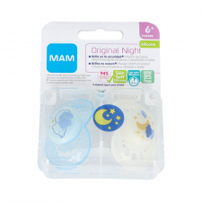 Chupete Silicona Fisiologico Mam Original Night + 6 Meses 2 Unidades Color Azul